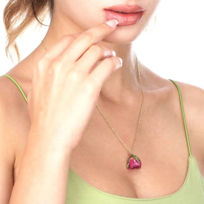 925 Sterling Vergulde Ketting met Echte Rozenhanger