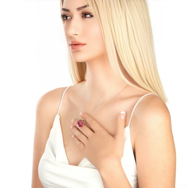 925 Sterling Rosévergulde Ketting met Echte Roos