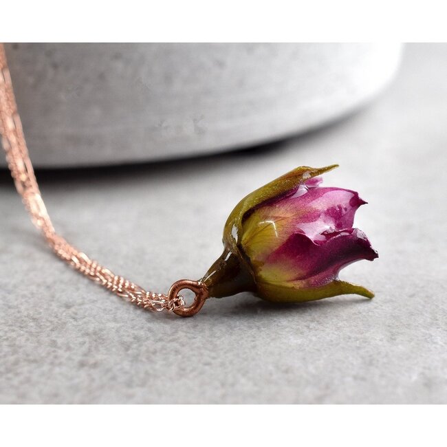 925 Sterling Rosévergulde Ketting met Echte Roos