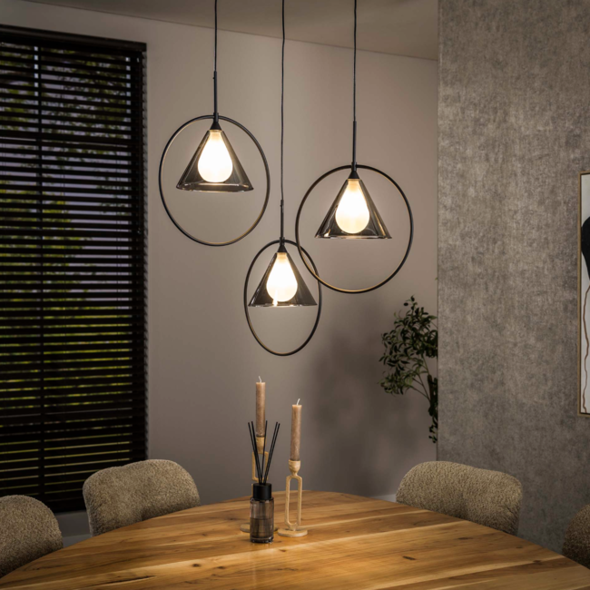 PS-Collection Ring Getrapt Tapse Kap 3L Hanglamp - 45x45x180cm - Smoke Grey - Glas