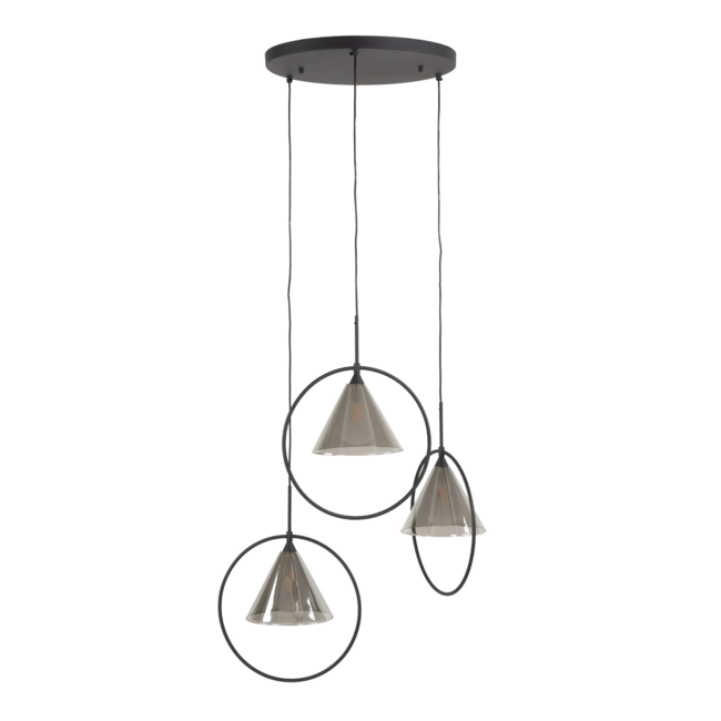 PS-Collection Ring Getrapt Tapse Kap 3L Hanglamp - 45x45x180cm - Smoke Grey - Glas