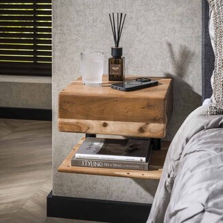 PS-Collection Zwevend Nachtkastje Acaciahout Naturel Shelve 1 Lade