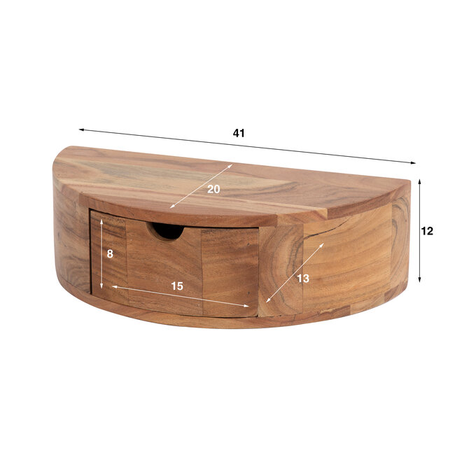 Zwevend Nachtkastje Acaciahout Naturel Curve 1 Lade