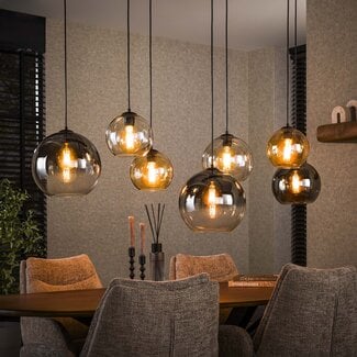PS-Collection Hanglamp Amber Chroom Grijs Glas 7-Lichts - Globe