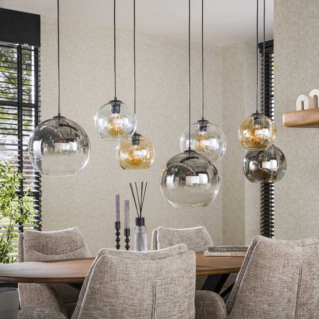 Hanglamp Amber Chroom Grijs Glas 7-Lichts - Globe