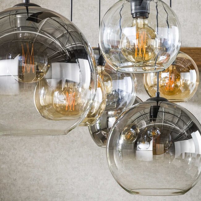 Hanglamp Amber Chroom Grijs Glas 7-Lichts - Globe