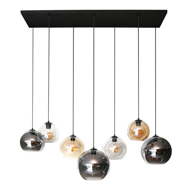 Hanglamp Amber Chroom Grijs Glas 7-Lichts - Globe