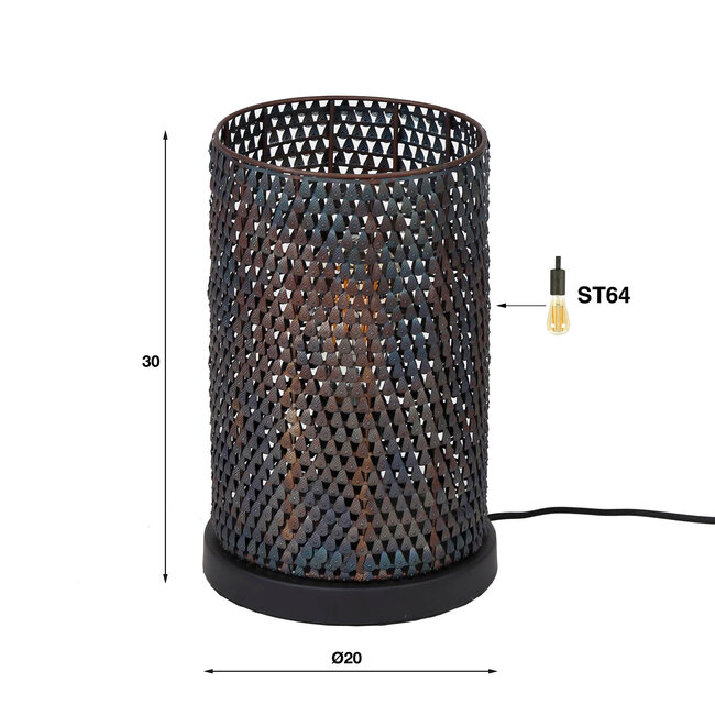 PS-Collection Armor Tube Tafellamp - 20x20x30cm - Zwart/Bruin - Metaal