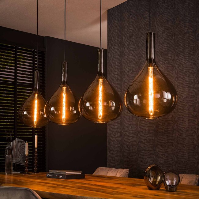 Hanglamp Smoke Glas Arctic Zwart 4 Lichtpunten - Drop