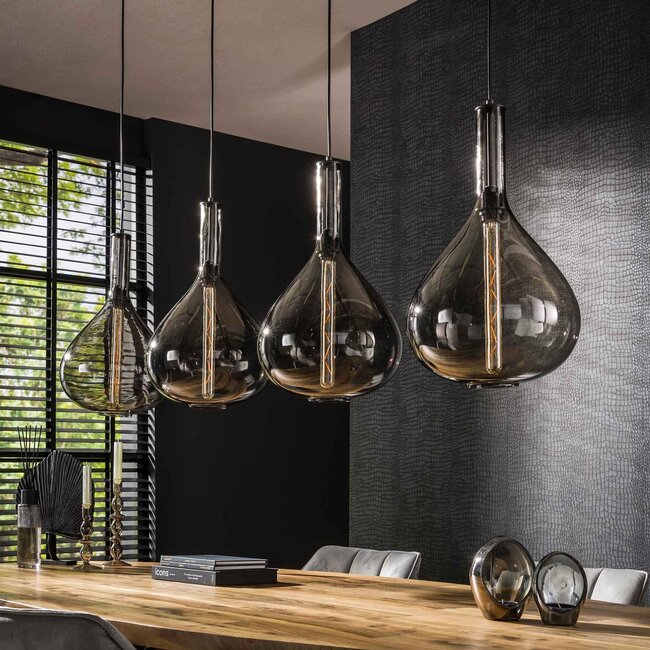 Hanglamp Smoke Glas Arctic Zwart 4 Lichtpunten - Drop
