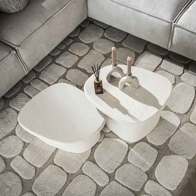 PS-Collection Stone Organic Salontafels Set/2 - 57x44x40cm - Wit Marmer Composiet