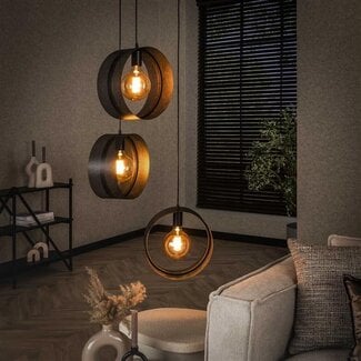PS-Collection Hanglamp Metaal Charcoal 3 Lichtpunten - Ring Mesh