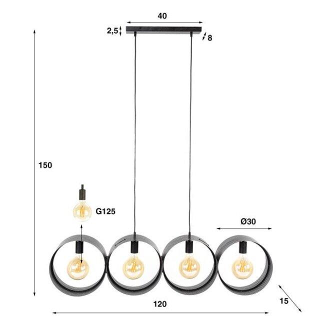 Hanglamp Charcoal Metaal 4 Lichtpunten - Ring Mesh