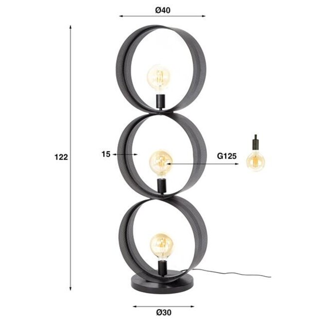 Vloerlamp Metaal Charcoal 3-Lichts Ring Mesh