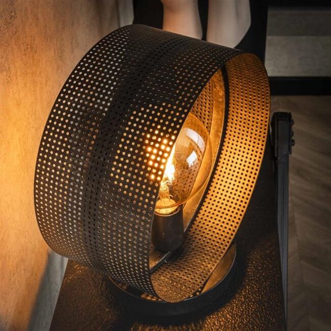 PS-Collection Ring Geperforeerd 1L Tafellamp - 20x30x33cm - Charcoal - Metaal