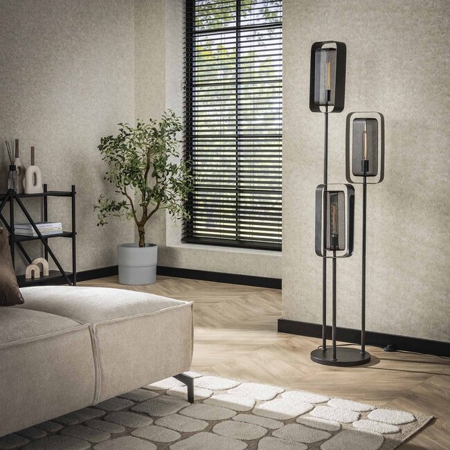 Vloerlamp Zwart Metaal Getrapt 3-Lichts Mesh Rotate