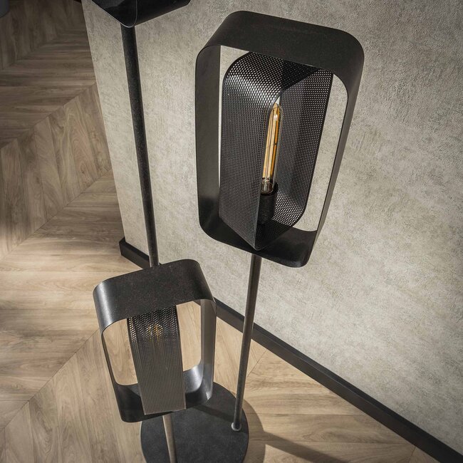 Vloerlamp Zwart Metaal Getrapt 3-Lichts Mesh Rotate