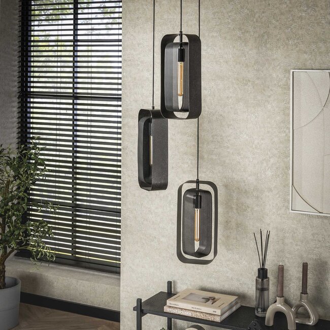 PS-Collection Mesh Rotate 3L Hanglamp - 35x35x150 cm - Zwart - Metaal