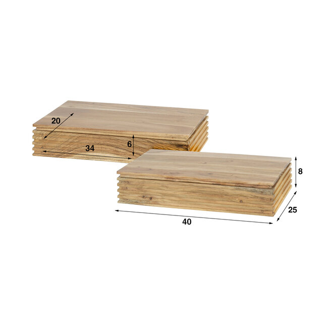 PS-Collection Layer 1L Set van 2 Nachtkastjes - 40x25x8cm - Naturel - Acaciahout