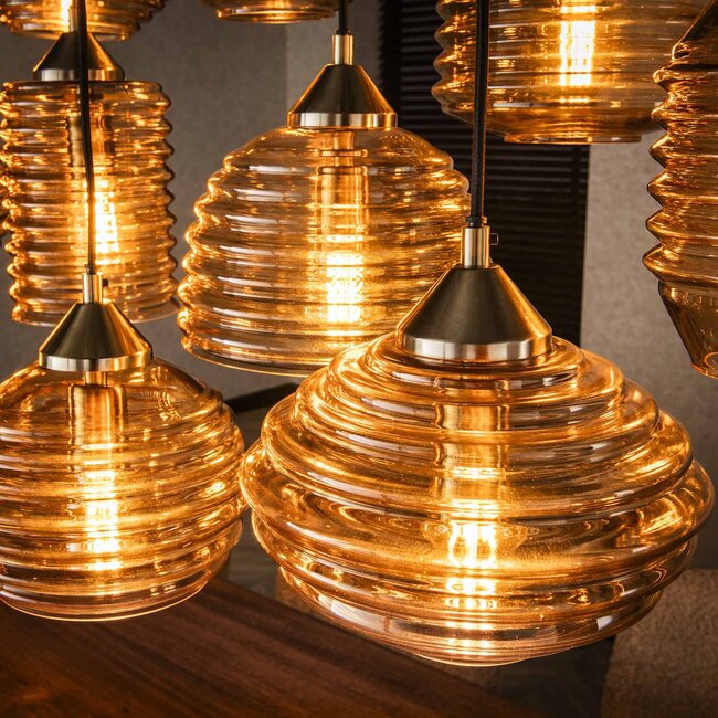 Hanglamp Amber Glas 15 Lichtpunten - Rib Glass