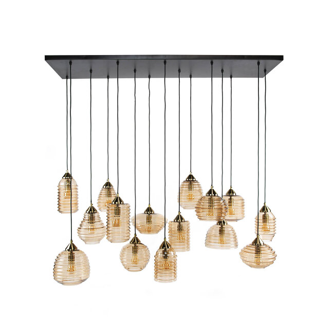 PS-Collection Rib Glass 5+5+5 Hanglamp - 155x60x150cm - Amber Kleur Glas