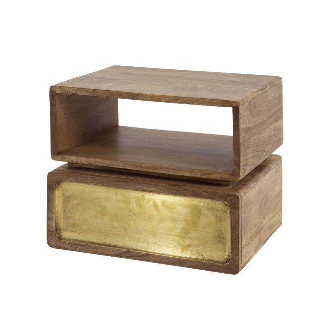 PS-Collection Brass 1L Nachtkastje - 40x30x33cm - Zandkleur - Mangohout