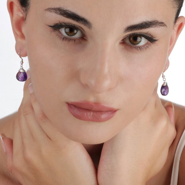 Amethist Edelsteen Oorbellen – 925 Sterling Zilver