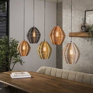 PS-Collection Hanglamp Zwart Nikkel Chroom Koper 5 Lichtpunten - Web