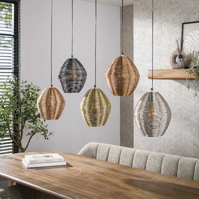 Hanglamp Zwart Nikkel Chroom Koper 5 Lichtpunten - Web