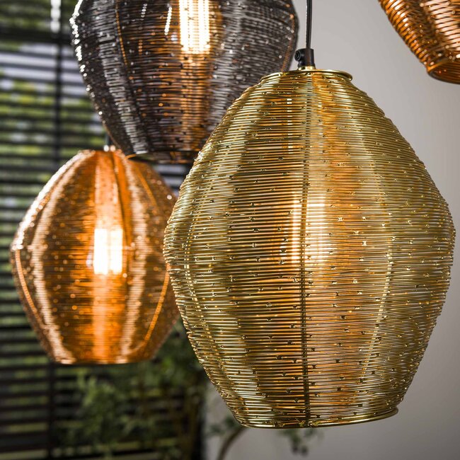 Hanglamp Zwart Nikkel Chroom Koper 5 Lichtpunten - Web