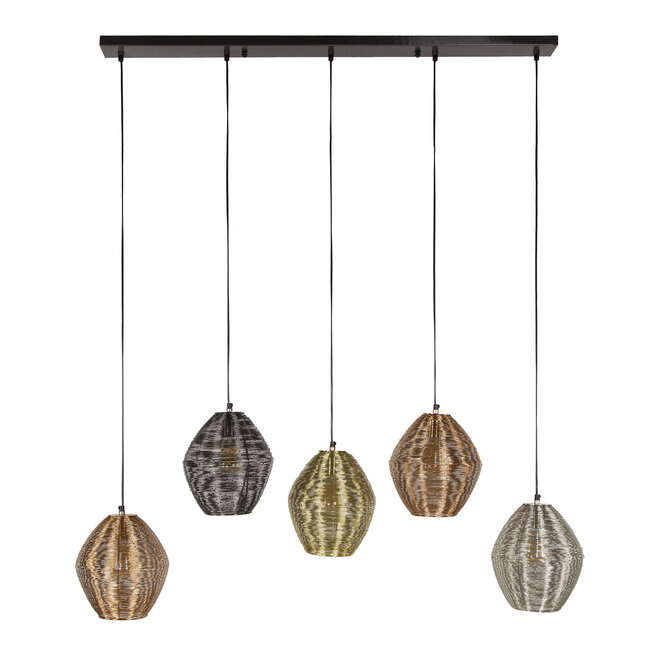 Hanglamp Zwart Nikkel Chroom Koper 5 Lichtpunten - Web