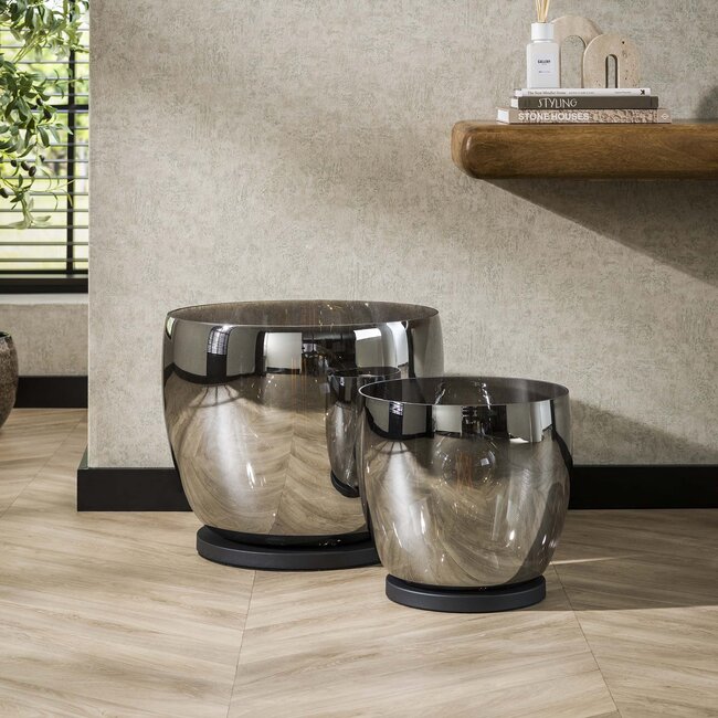 PS-Collection UP XL Vloerlamp - 33x33x32cm - Smoke Grey Glas - Metaal