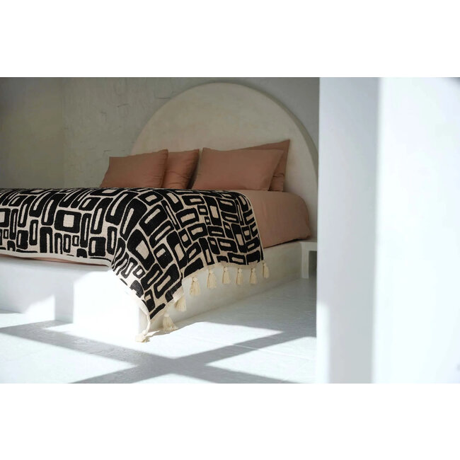 Azteekse Bedsprei - 240x128cm - Katoen - Naturel/Zwart - Woondeken