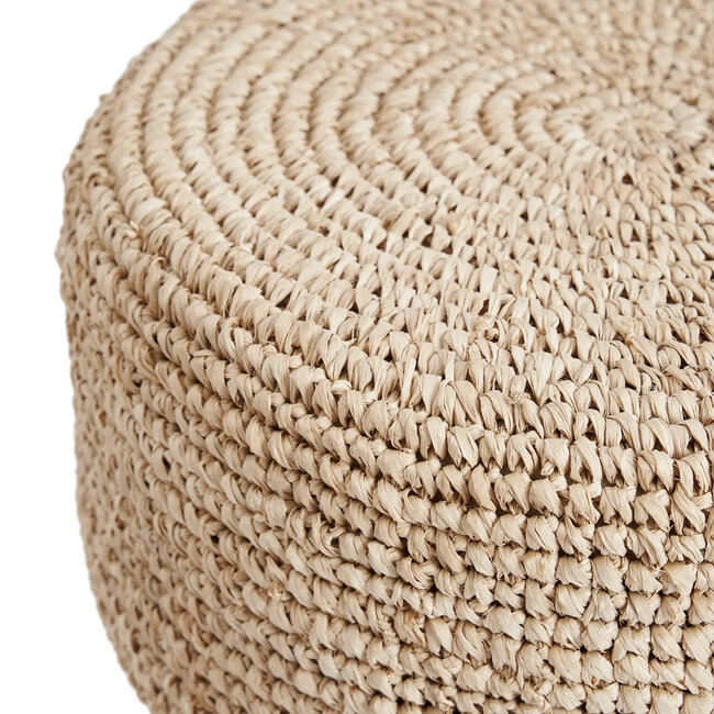 Barkruk Rond Teakhout Raffia Naturel - The Raffia