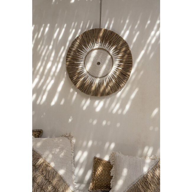Raffia Macramé Wanddecoratie - Wit/Naturel - Ø60 cm