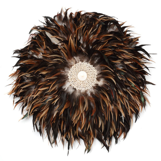 Muurdecoratie Coastal Juju - ø 60 cm - Zwart/Bruin - Veren/Schelpen