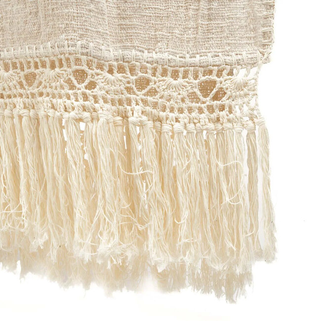 Bedsprei met Franjes - 270x135 cm - Naturel - Katoen - Handgeweven