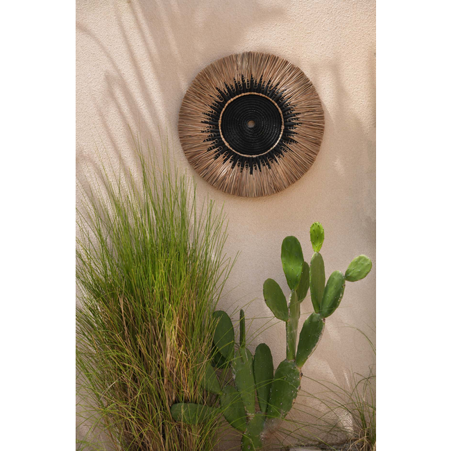 Raffia Macramé Wanddecoratie - ø60 cm - Zwart/Naturel