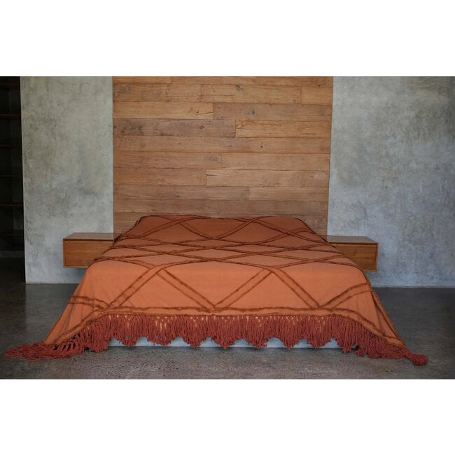 Berber Bedsprei - 300x240 cm - Terracotta - Katoen - Met Franjes