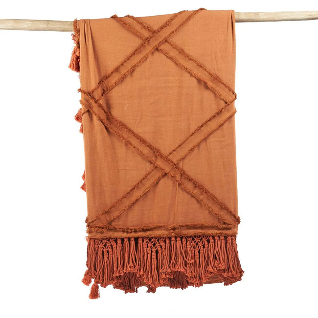 Berber Bedsprei - 300x240 cm - Terracotta - Katoen - Met Franjes