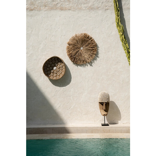 Caribe Wanddecoratie - ø42x6cm - Naturel/Wit - Schelpen/Gras