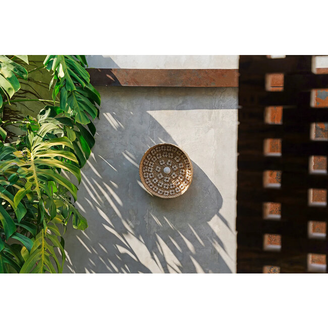 Caribe Wanddecoratie - ø42x6cm - Naturel/Wit - Schelpen/Gras