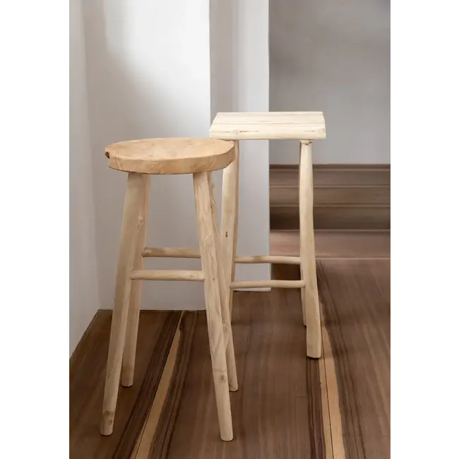 Teakhouten Barkruk - 35x35x75cm - Naturel - Handgemaakt