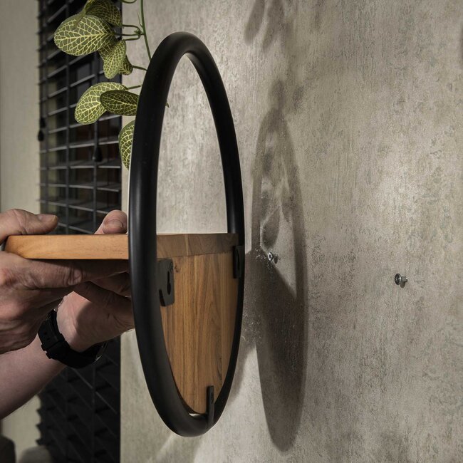 PS-Collection Rond Wandschap Set van 3 - 35x17x35cm - Naturel/Zwart - Acacia/Metaal