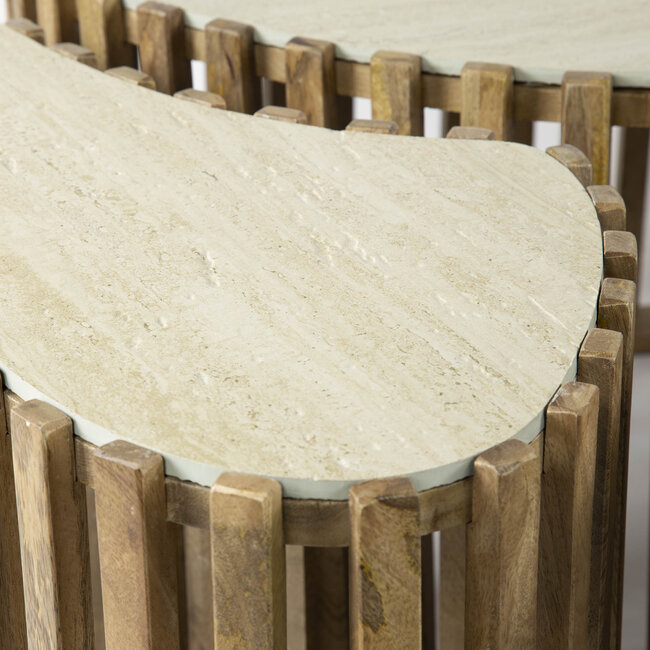 Salontafel Set van 3 Mangohout Zand Travertin Nuovo
