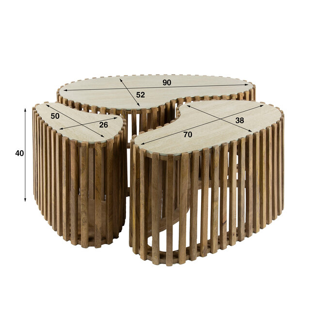 Salontafel Set van 3 Mangohout Zand Travertin Nuovo