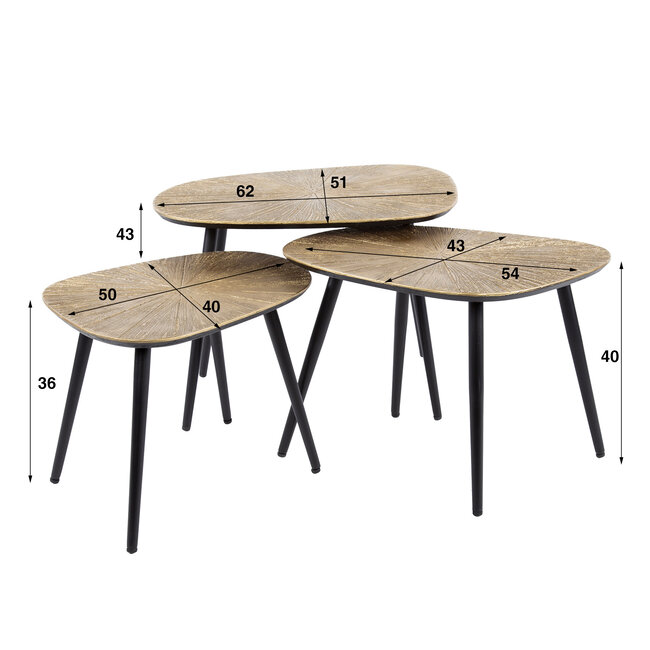 Ray Salontafel Set van 3 - Vierhoekig - 62x51x43cm - Brons - Metaal