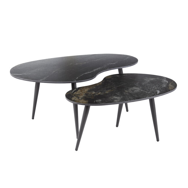 Fossil Salontafel Set van 2 - Niervormig - 91x55x40cm - Zwart - Keramiek/Metaal