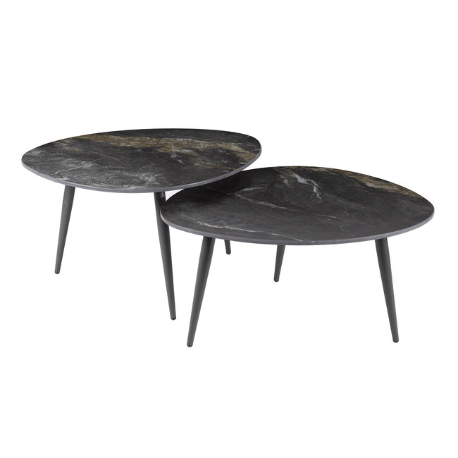 Fossil Salontafel Set van 2 - Organisch - 70x58x40cm - Zwart - Keramiek/Metaal