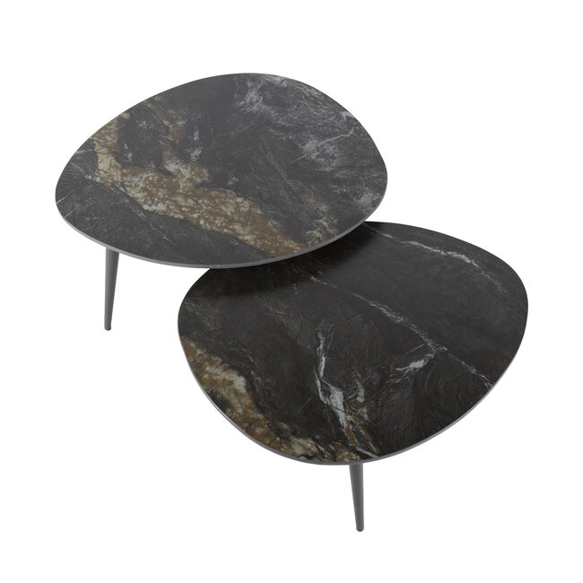 Fossil Salontafel Set van 2 - Organisch - 70x58x40cm - Zwart - Keramiek/Metaal